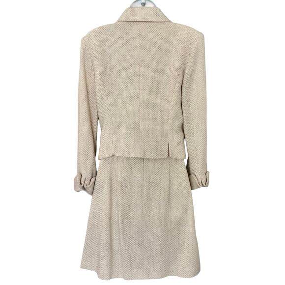 Bosch White Beige Cream Gold Button Luxury Regal Tweed Skirt Suit size 6 / L - Picture 6 of 13